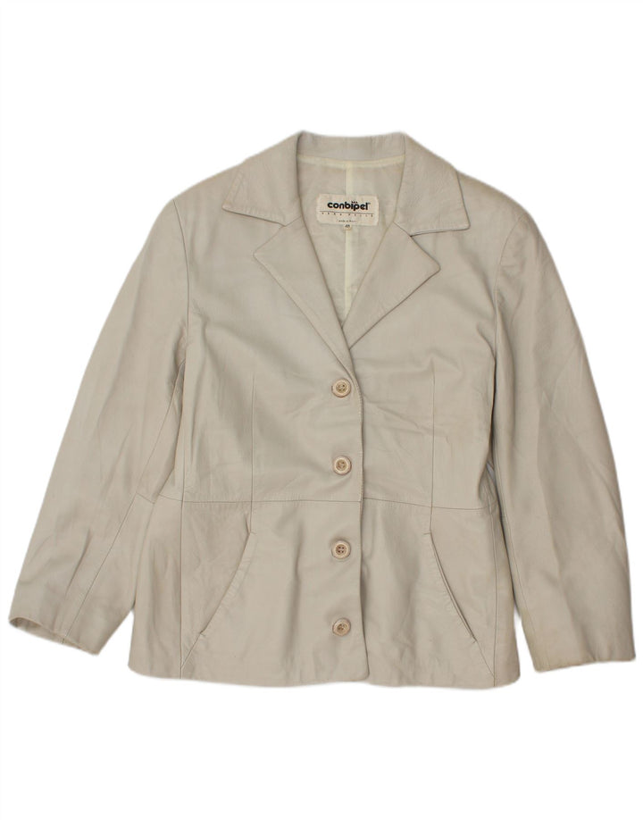 Conbipel Veste Blazer En Cuir 4 Boutons Femme IT 48 XL Cuir Gris