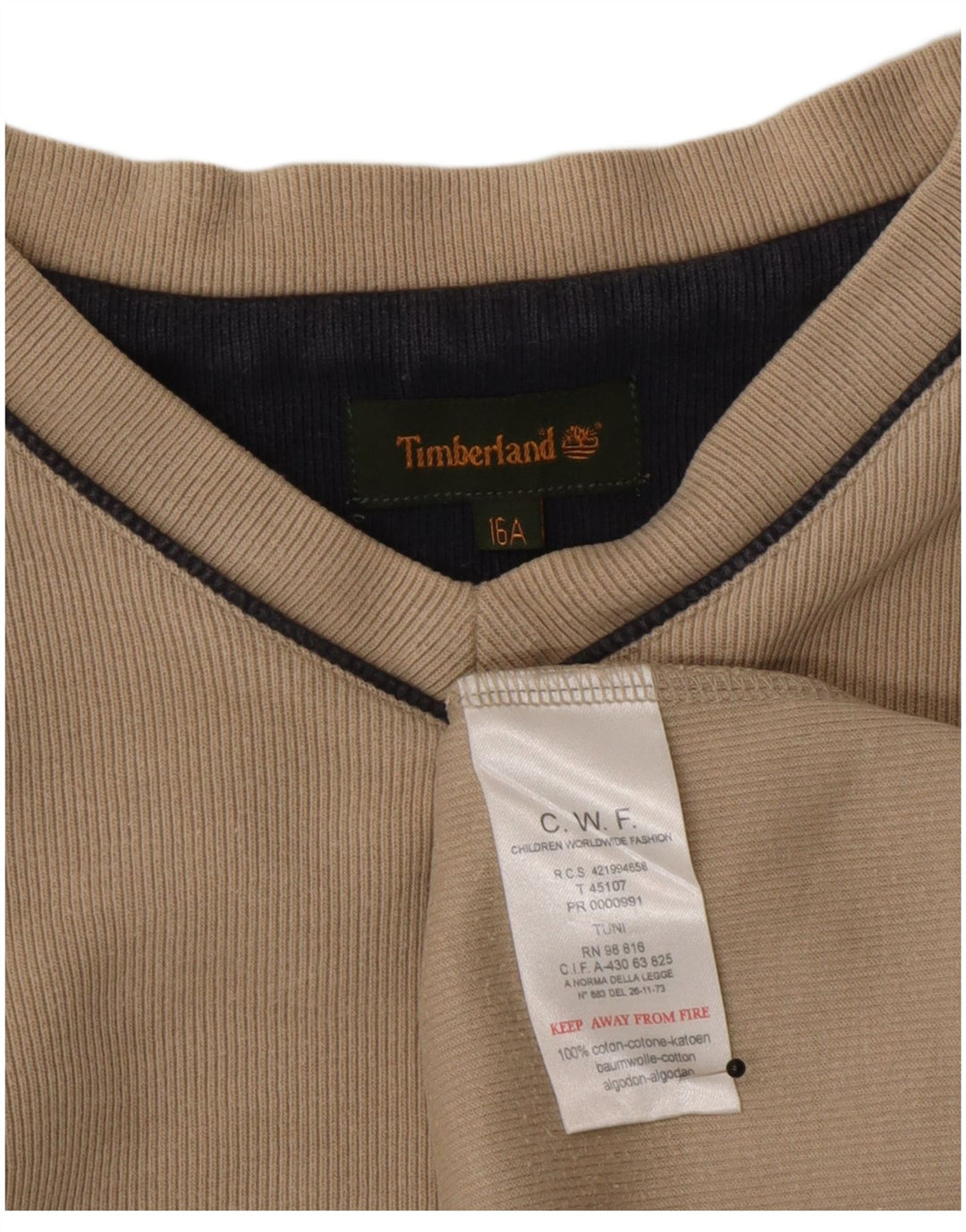Timberland Top Garçon Manche Longue 15-16 ans Beige Coton
