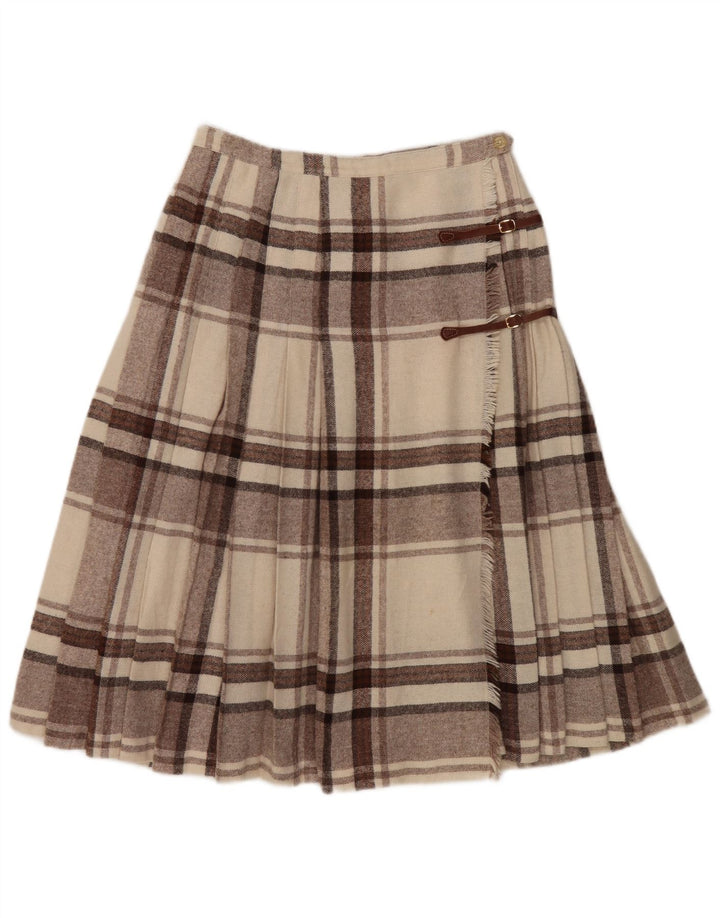 vintage Femmes Kilted Wrap Jupe W28 Medium Brown Check