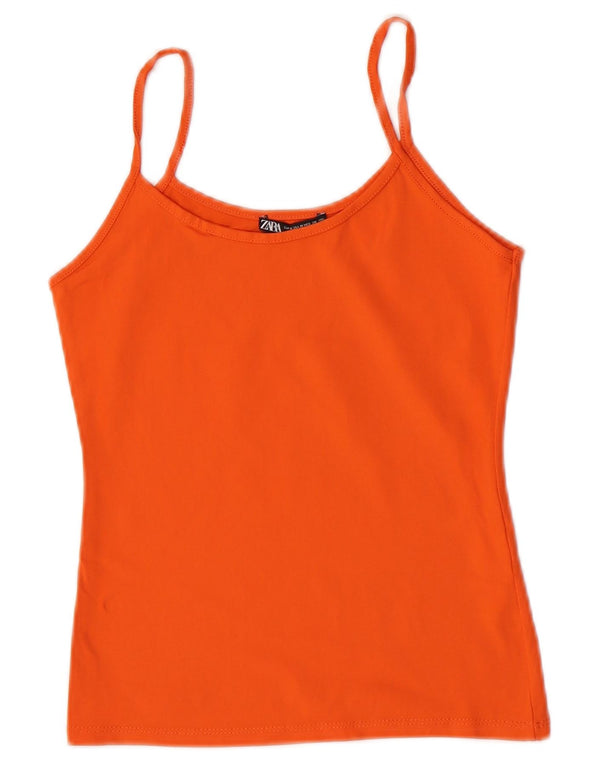 Zara Femme Cami Top UK 12 Orange Moyen Polyamide