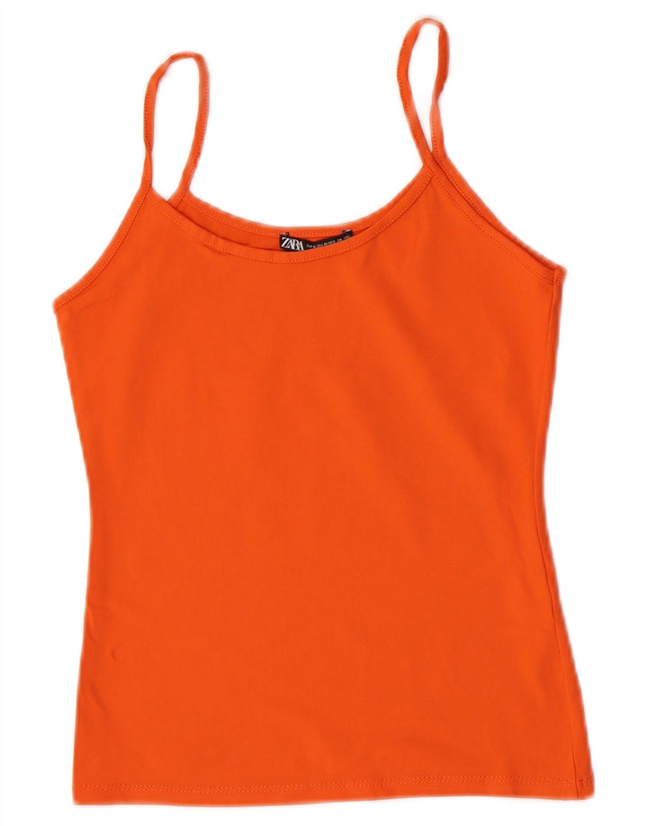 Zara Femme Cami Top UK 12 Orange Moyen Polyamide