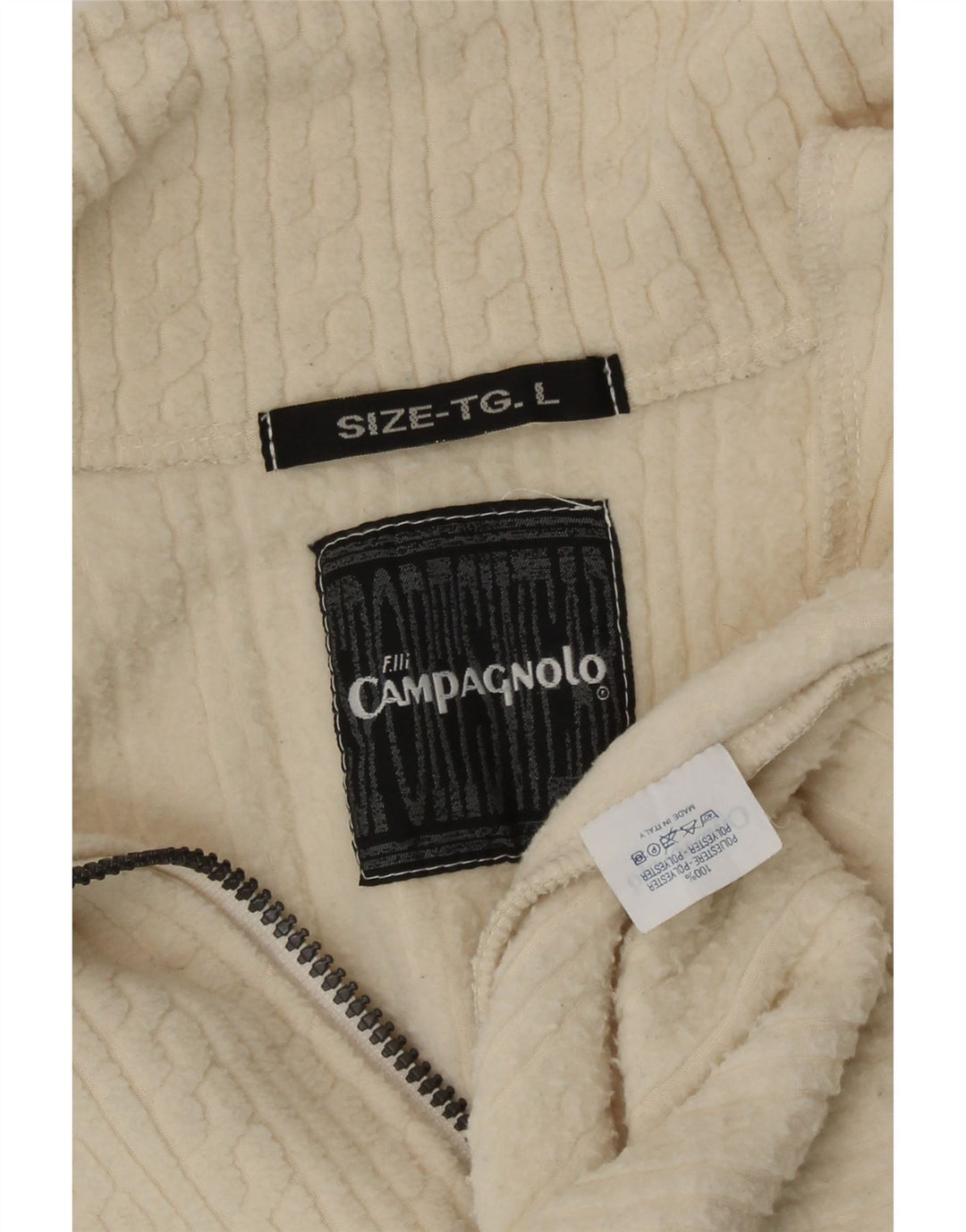 F.LLI Campagnolo Pull polaire à col zippé pour homme Large en polyester blanc cassé