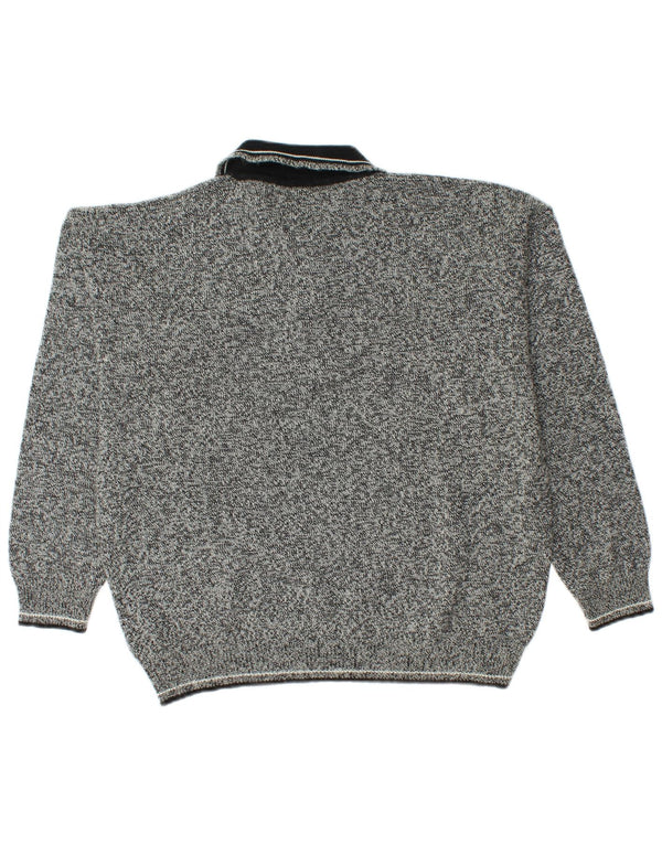 vintage Mens Polo Neck Jumper Sweater IT 52 Grande laine mouchetée grise