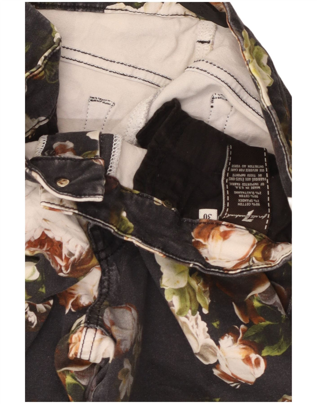 7 FOR ALL MANKIND Jean Slim Femme W30 L26 Coton Floral Noir
