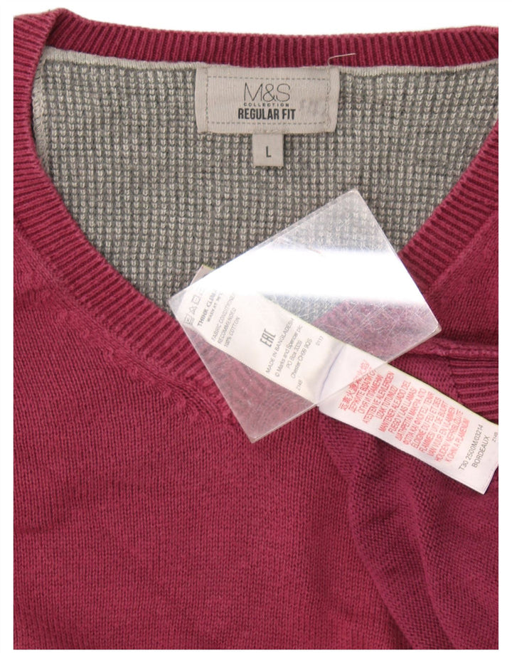Marks & Spencer Pull coupe classique à col en V pour homme, grand, bordeaux