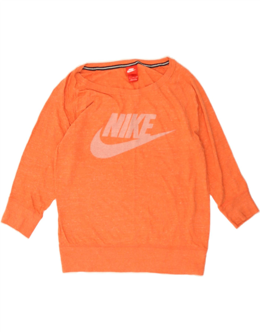 NIKE Womens Graphic Sweatshirt Jumper UK 14 Medium Orange Flecked Vintage Nike and Second-Hand Nike from Messina Hembry 