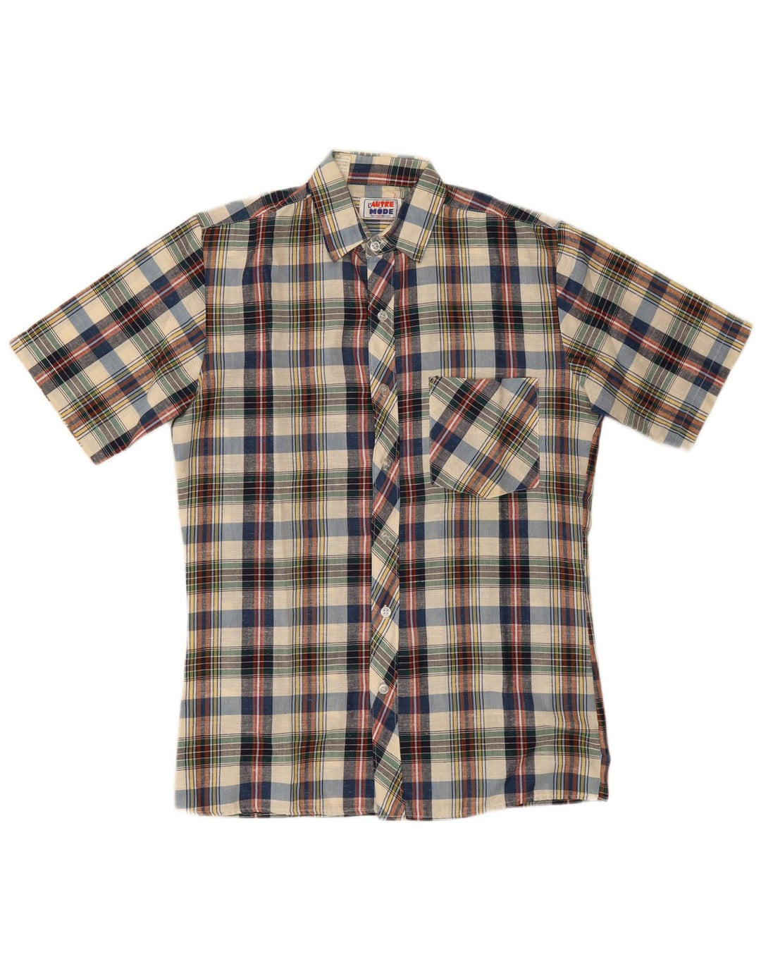 Chemise à manches courtes vintage pour hommes à carreaux multicolores moyens