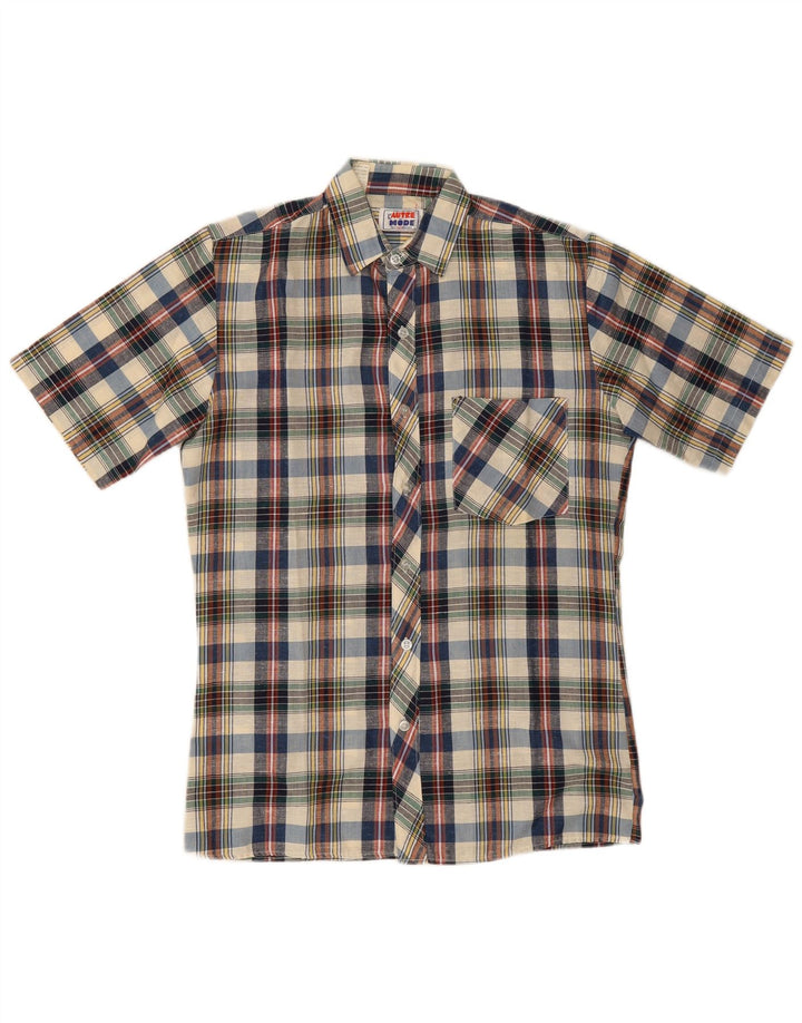 Chemise à manches courtes vintage pour hommes à carreaux multicolores moyens