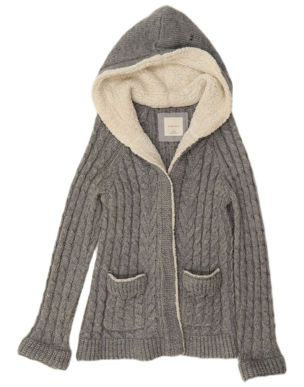 Zara Cardigan à capuche pour femme UK 14 Gris moyen Acrylique