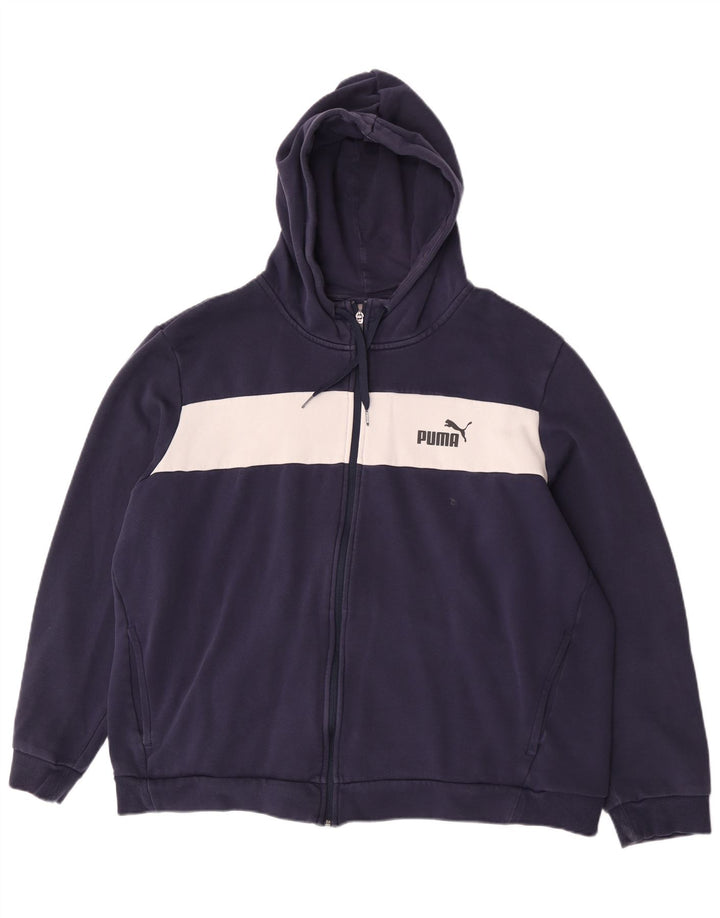 Puma Pull à capuche zippé pour homme 2XL Bleu marine Colorblock Polyester