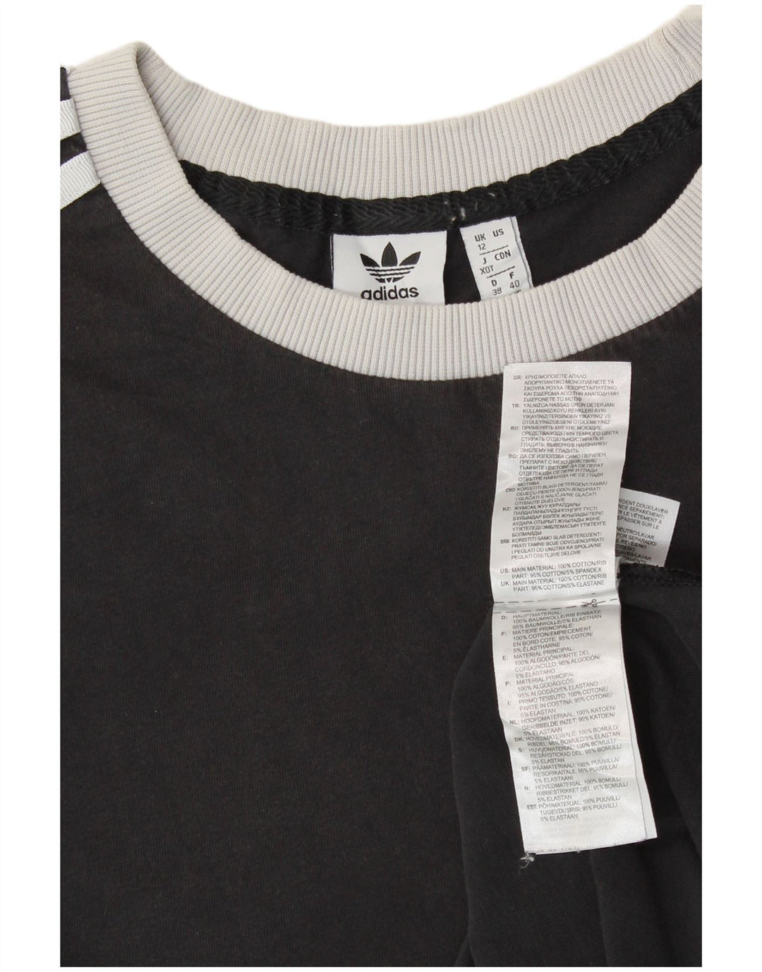 ADIDAS T-shirt graphique pour femme UK 12 en coton noir moyen