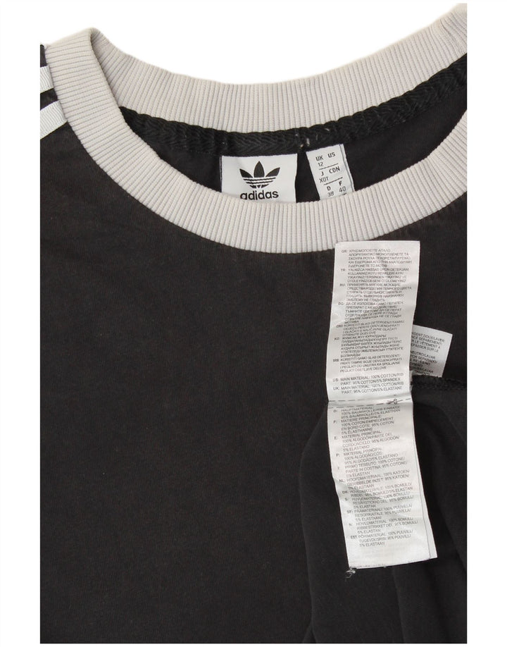 ADIDAS T-shirt graphique pour femme UK 12 en coton noir moyen