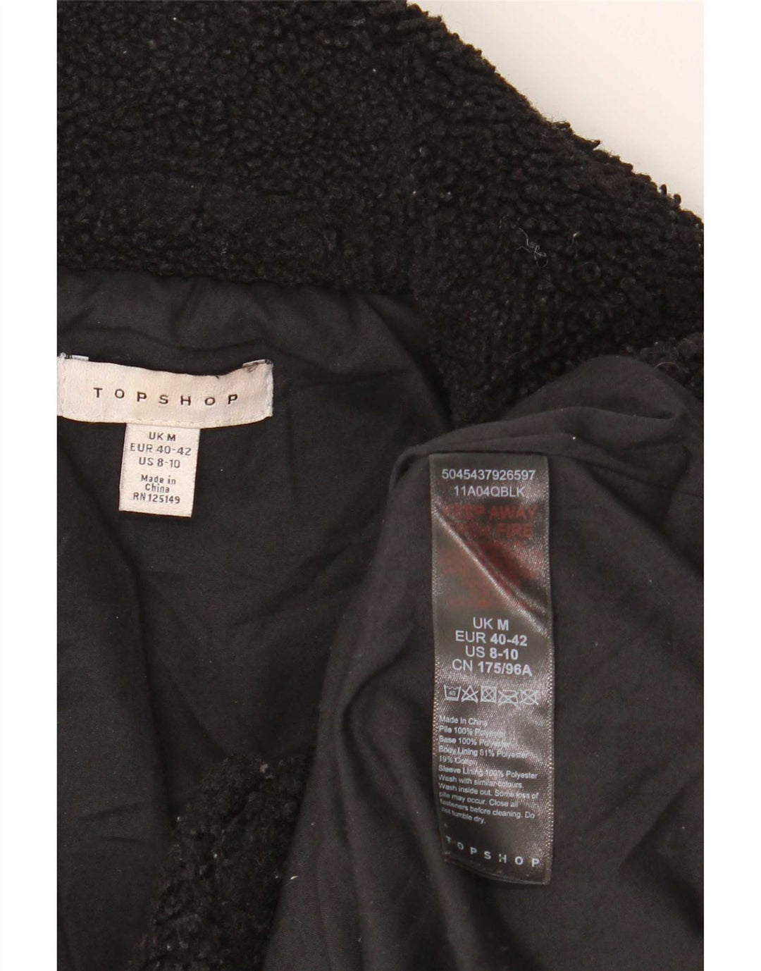 Topshop Veste bomber surdimensionnée en polaire pour femme UK 14 Noir moyen Polyester