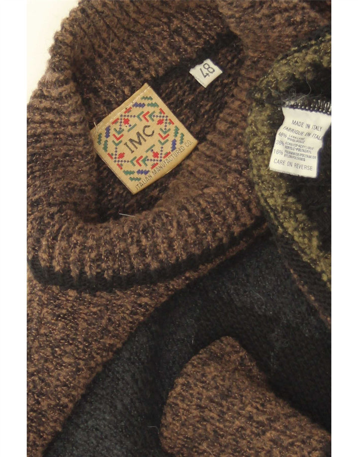 vintage Mens Turtle Neck Jumper Pull IT 48 Marron Moyen Argyle/Diamant