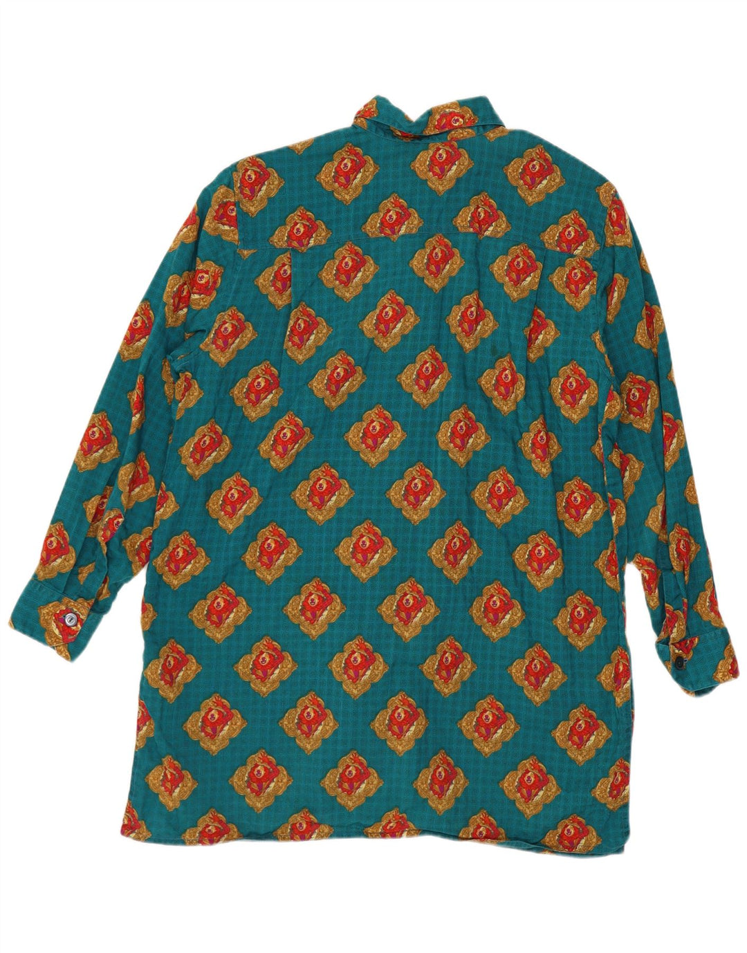vintage Womens Abstract Pattern Shirt UK 16 Grand Bleu Géométrique