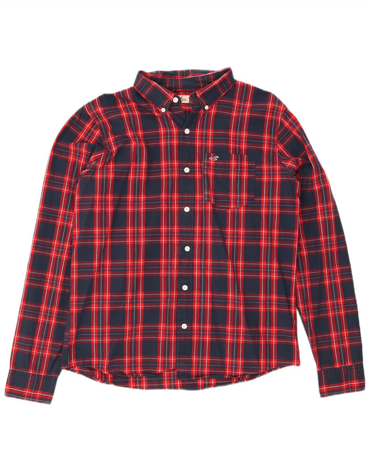 HOLLISTER Chemise en flanelle XL bleu marine à carreaux en coton pour homme