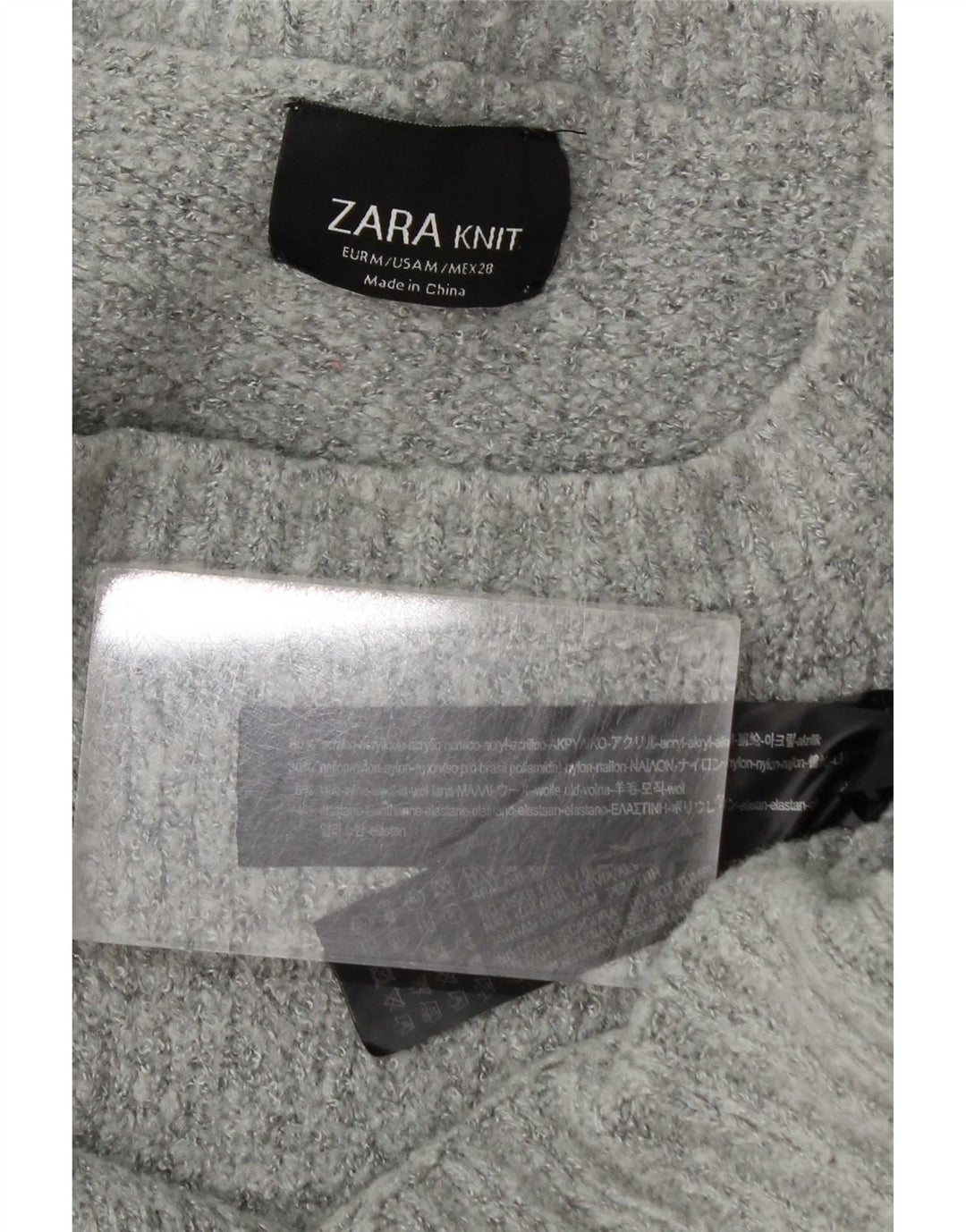 Zara Pull surdimensionné à col rond pour femme UK 14 Acrylique gris moyen