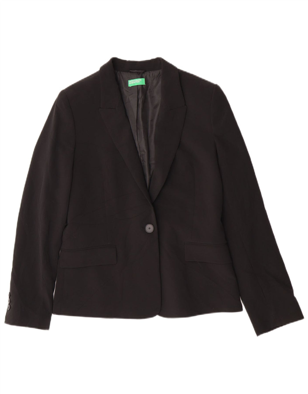 Benetton Veste Blazer 1 Bouton 1 Bouton Femme UK 12 Moyen Noir Classique