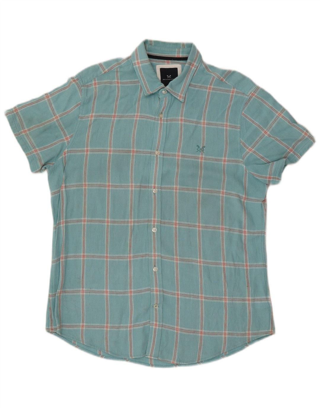 Crew Clothing Chemise à manches courtes pour homme en viscose à carreaux turquoise