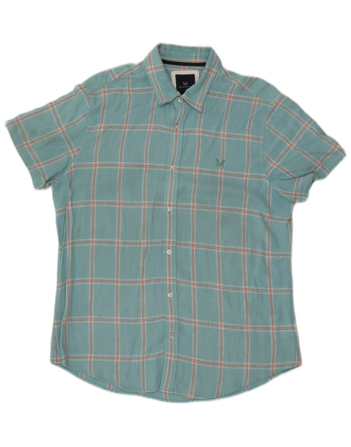 Crew Clothing Chemise à manches courtes pour homme en viscose à carreaux turquoise
