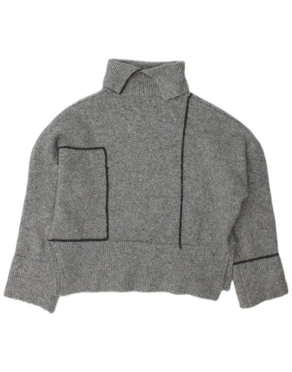Zara Pull surdimensionné à col roulé pour femme UK 10 Petit Acrylique Gris