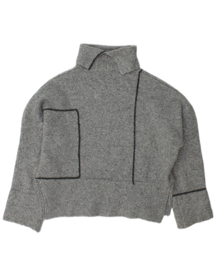 Zara Pull surdimensionné à col roulé pour femme UK 10 Petit Acrylique Gris