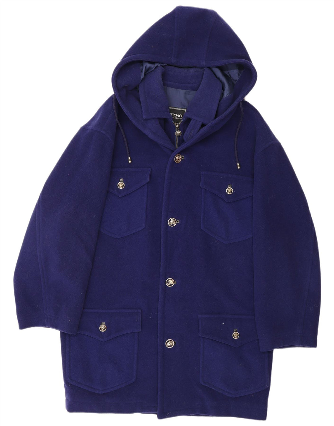 VERSACE Duffle-coat à capuche pour homme UK 38 Bleu moyen Laine Designer