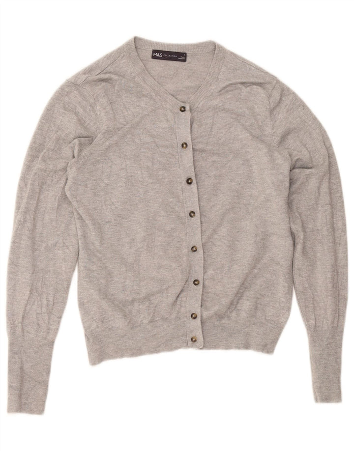 Marks & Spencer Pull cardigan court pour femme UK 14 Gris moyen moucheté