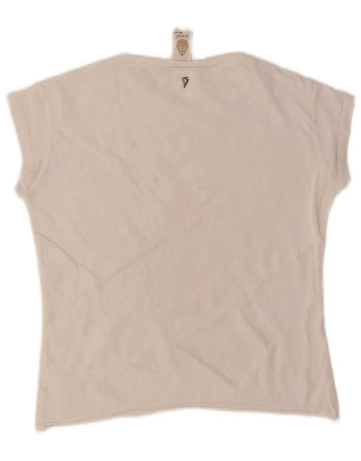 Dondup T-shirt court graphique pour femme UK 12 Blanc moyen