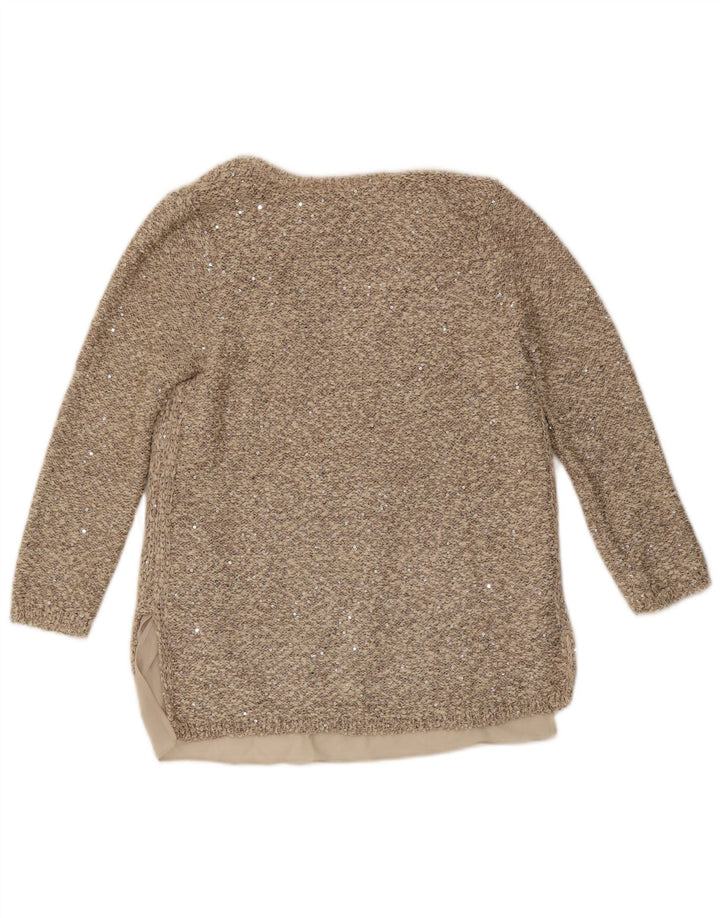 Zara Femme Chemisier à Manches 3/4 Top UK 14 Polyester Beige Moyen