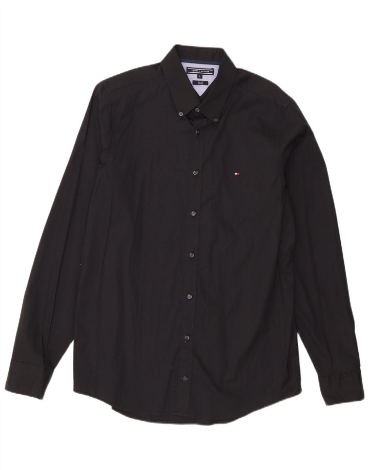 Tommy Hilfiger Chemise stretch slim fit pour homme en coton noir