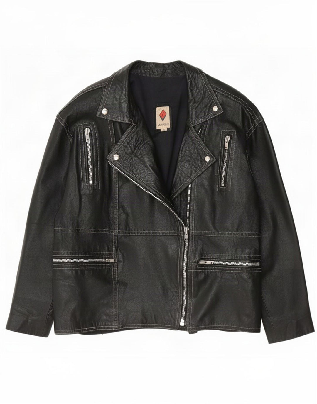 Veste en cuir motard femme vintage IT 48 XL Noir
