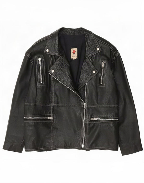 Veste en cuir motard femme vintage IT 48 XL Noir