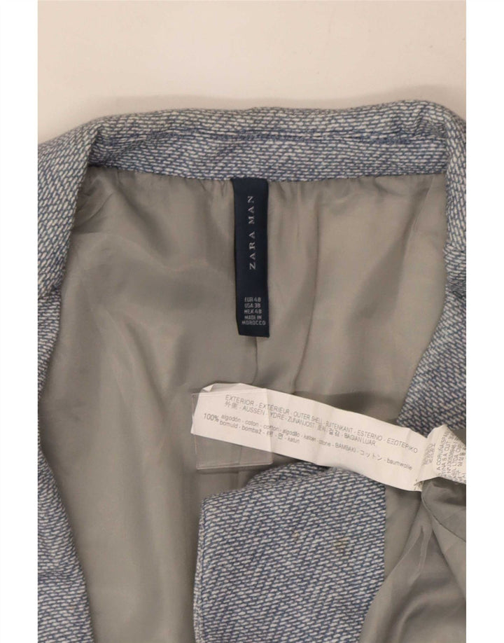 Zara Veste Blazer 2 Boutons Homme EU 48 Bleu Moyen Coton