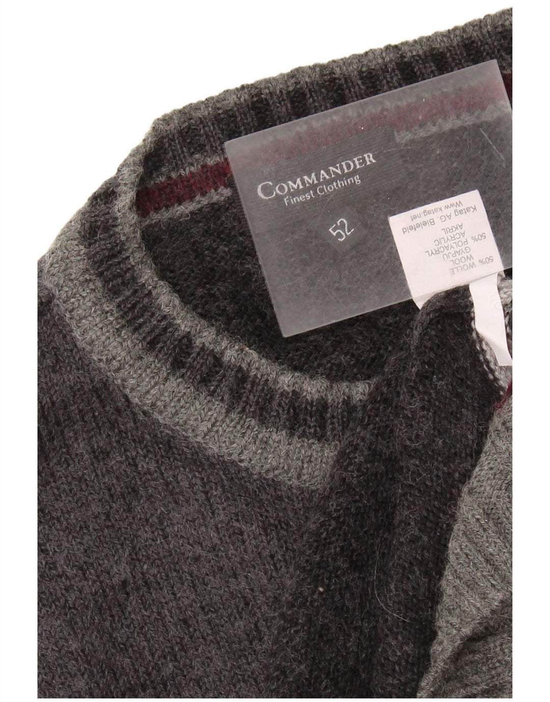 COMMANDER Pull à col rond pour homme IT 52 Large laine color block gris