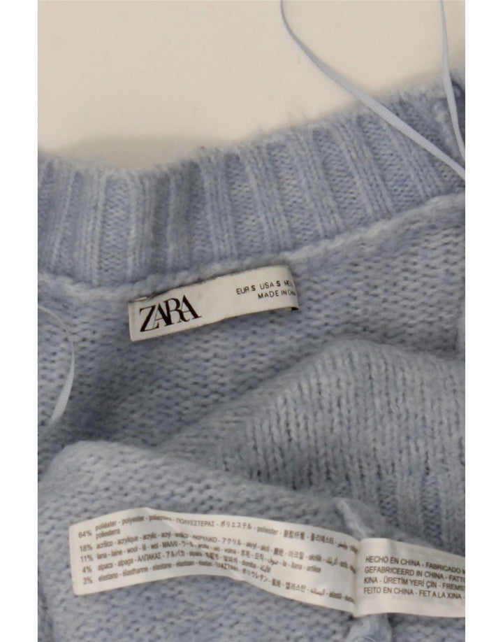 Zara Cardigan surdimensionné pour femme UK 10 Petit Bleu Polyester