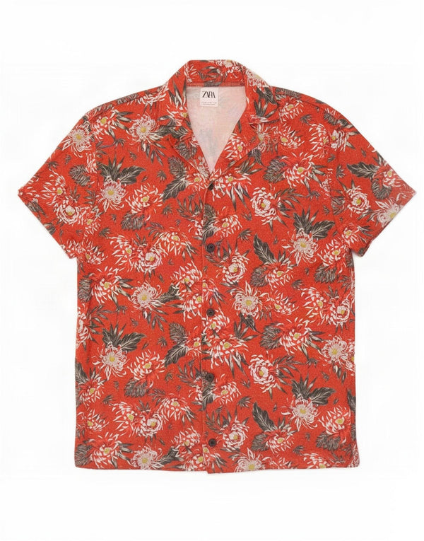 Zara Chemise À Manches Courtes Homme Rouge Moyen Floral Polyester