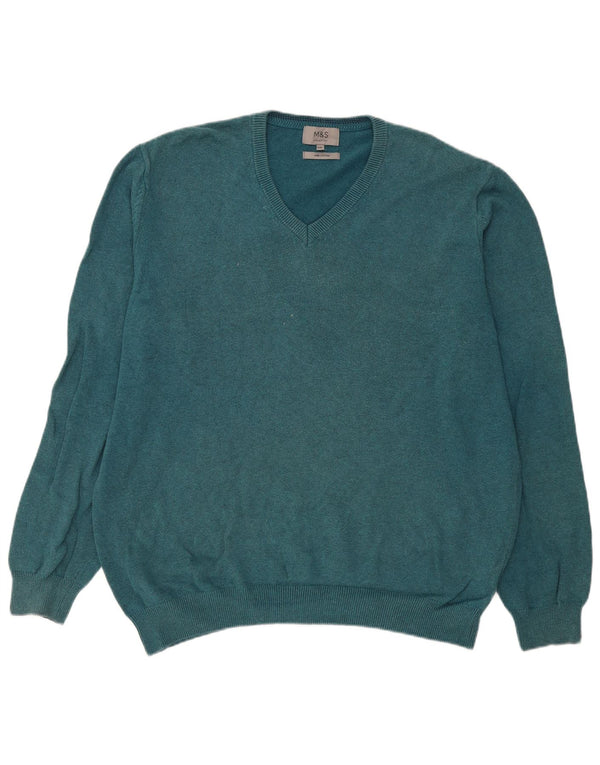 Marks & Spencer Pull col V pour homme en coton bleu 2XL