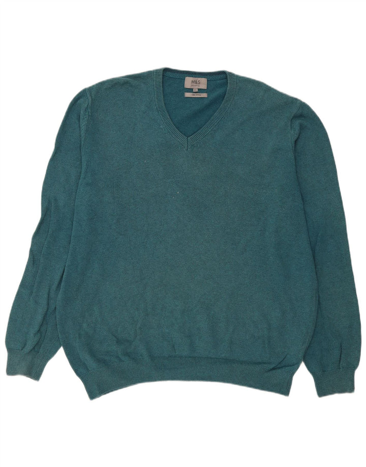 Marks & Spencer Pull col V pour homme en coton bleu 2XL