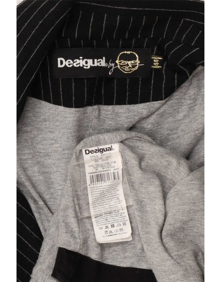 Desigual Veste Blazer 1 Bouton Femme EU 44 XL Gris Rayé Viscose