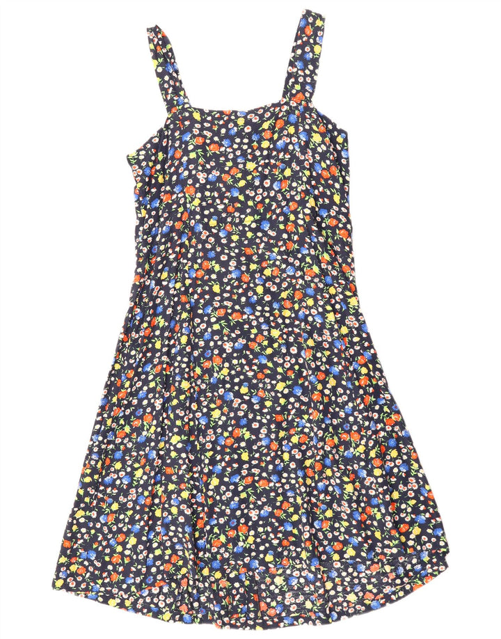 vintage Femme Robe d’été UK 12 Moyen Bleu Marine Floral