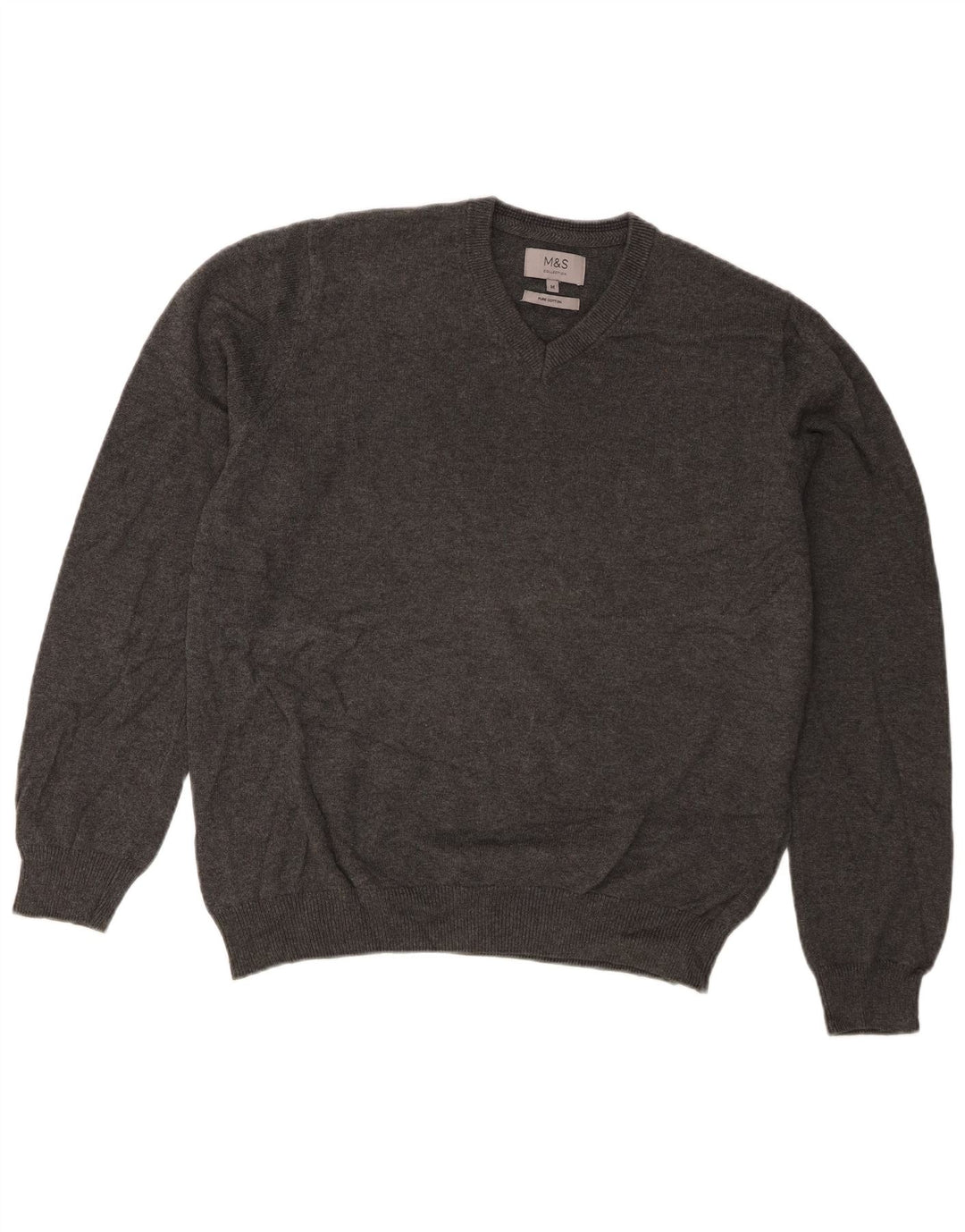 Marks & Spencer Pull Col V Homme Gris Moyen Coton