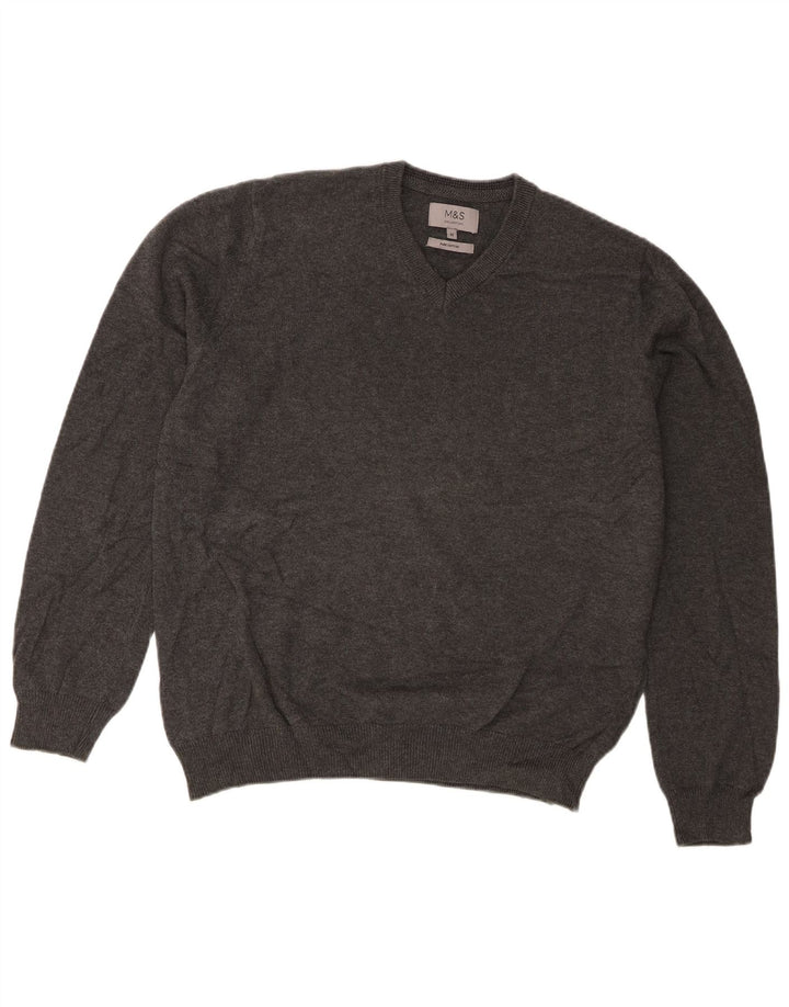 Marks & Spencer Pull Col V Homme Gris Moyen Coton