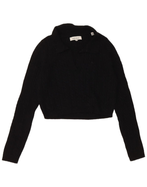 Jack Wills Pull court à col polo pour femme UK 14 Large Noir