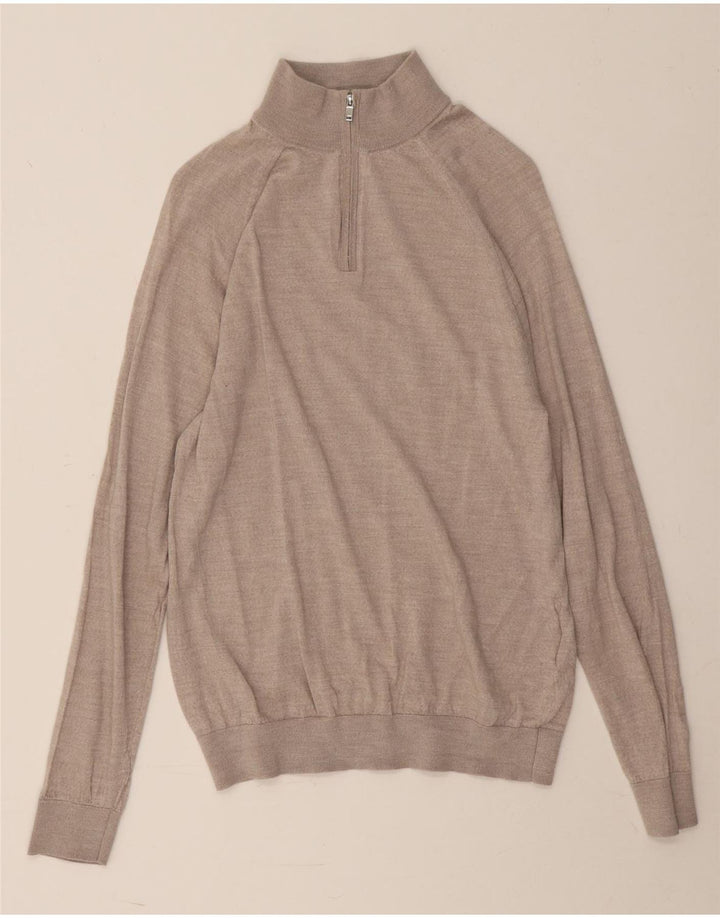 REISS Pull col zippé pour homme en laine gris moyen