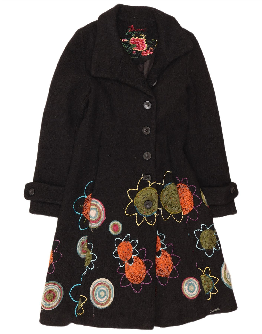 Desigual Pardessus graphique pour femme EU 38 Viscose florale noire moyenne