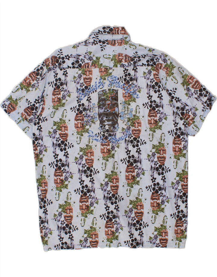 VINTAGE Mens Short Sleeve Shirt Large Blue Floral Vintage Vintage and Second-Hand Vintage from Messina Hembry 