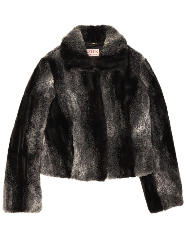 CLASSIC Veste courte en fausse fourrure pour femme UK 12 Acrylique rayé noir moyen