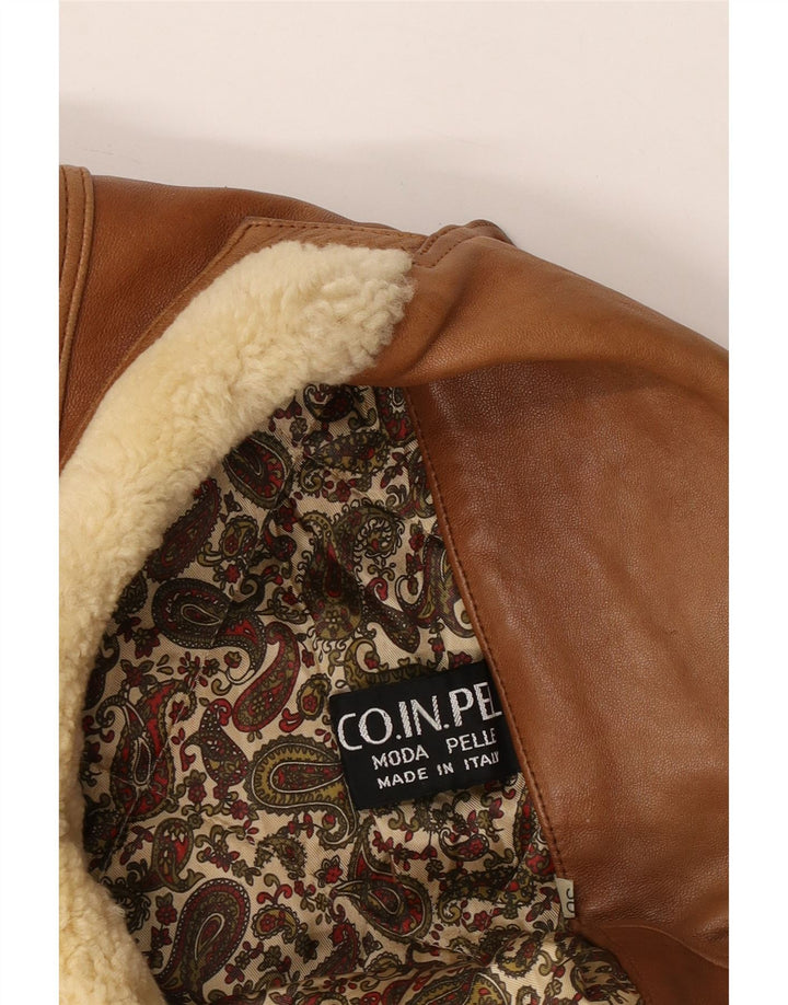 vintage Mens Militaire Double Breasted Jacket UK 40 Grand Cuir Beige