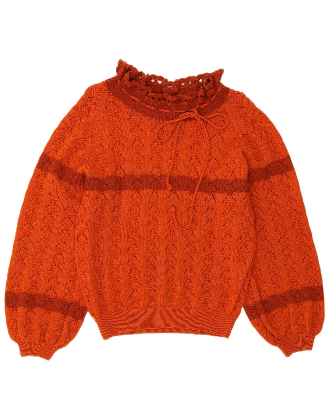 VINTAGE Femmes Crop Turtle Neck Jumper Pull UK 10 Petit Orange Rayé
